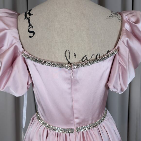 Mac Duggal Blush Pink Satin Puff Sleeve Cocktail Dress Size 8 NWT - Picture 11 of 16